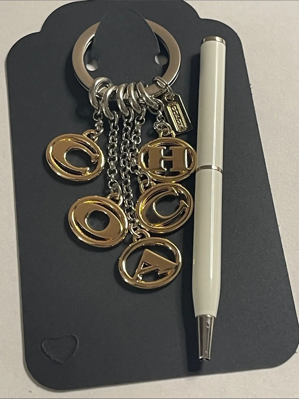 Coach Gold and Silver Letter Charm Keyring and Coach Pen